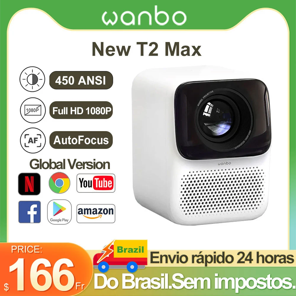 2023 Wanbo New T2 Max Smart Portable Projector Global Version HD 1080P  450ANSI Lumens AI Autofocus Protable Home Theater Beamer