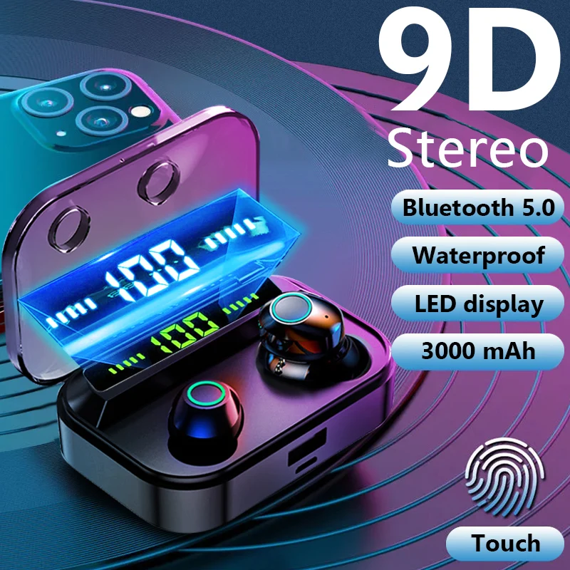 Bluetooth-наушники TWS 5.0 Беспроводные наушники 9D стереонаушники Спортивные