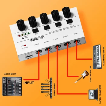 6 8 Channels Stereo Mixer Professional Sound Mixer Audio Mixer Portable Ultra Low-Noise Line Mixer for Recording Live 5