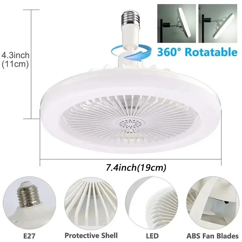 LED Ceiling Fan Lights 2 In 1 Energy Saving Remote Control Ceiling Fan Lamp Infinitely Dimmable E27 Base Bottom Noise Mute LED Decorative Light 85-265V