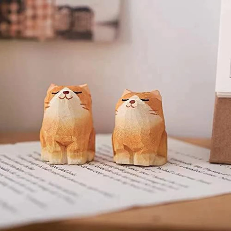 

Деревянные статуэтки с кошками, скульптура, Красивая маленькая резная Статуэтка с оранжевыми кошками, ручная работа, деревянный котенок, художественная резьба, простая установка
