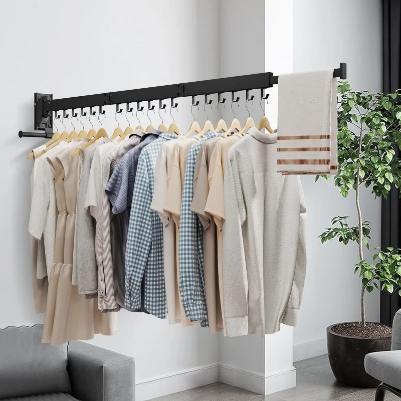 Clothes Drying Rack,Laundry Space Saver Wall Mounted,Retractable,Collapsible(Tri-Fold), White Color Rack Clothing