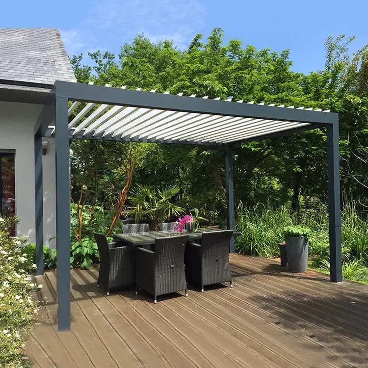 Outdoor Garden Aluminum Retractable Louvered Roof Pergola Retractable Windproof  Gazebo - Awnings - AliExpress