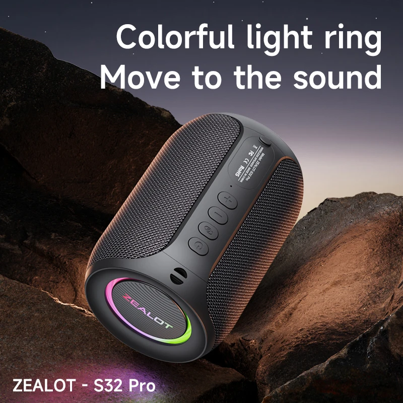 Zealot S32 Pro 블루투스 무선 야외 휴대용 서브우퍼 스피커, 방수 IPX 6, 무선 스피커, 듀얼 페어링, 3000mAh B