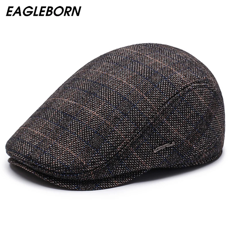 

New Winter Men Square Plaid Dad Hat Cold-proof Ear Protection Beret Warm Middle-aged Elderly Winter Men Berets High Quality Hat