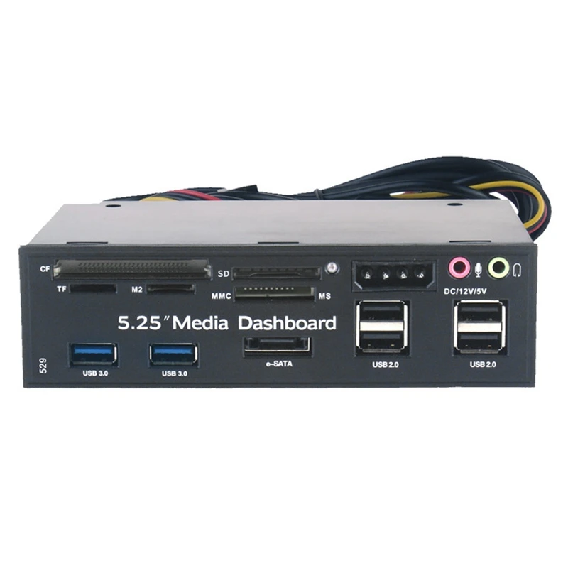 미디어 대시보드 올인원 다기능 카드 리더, USB 3.0 허브 ESATA 포트, PC 대시보드, 미디어 전면 패널, 5.25 인치