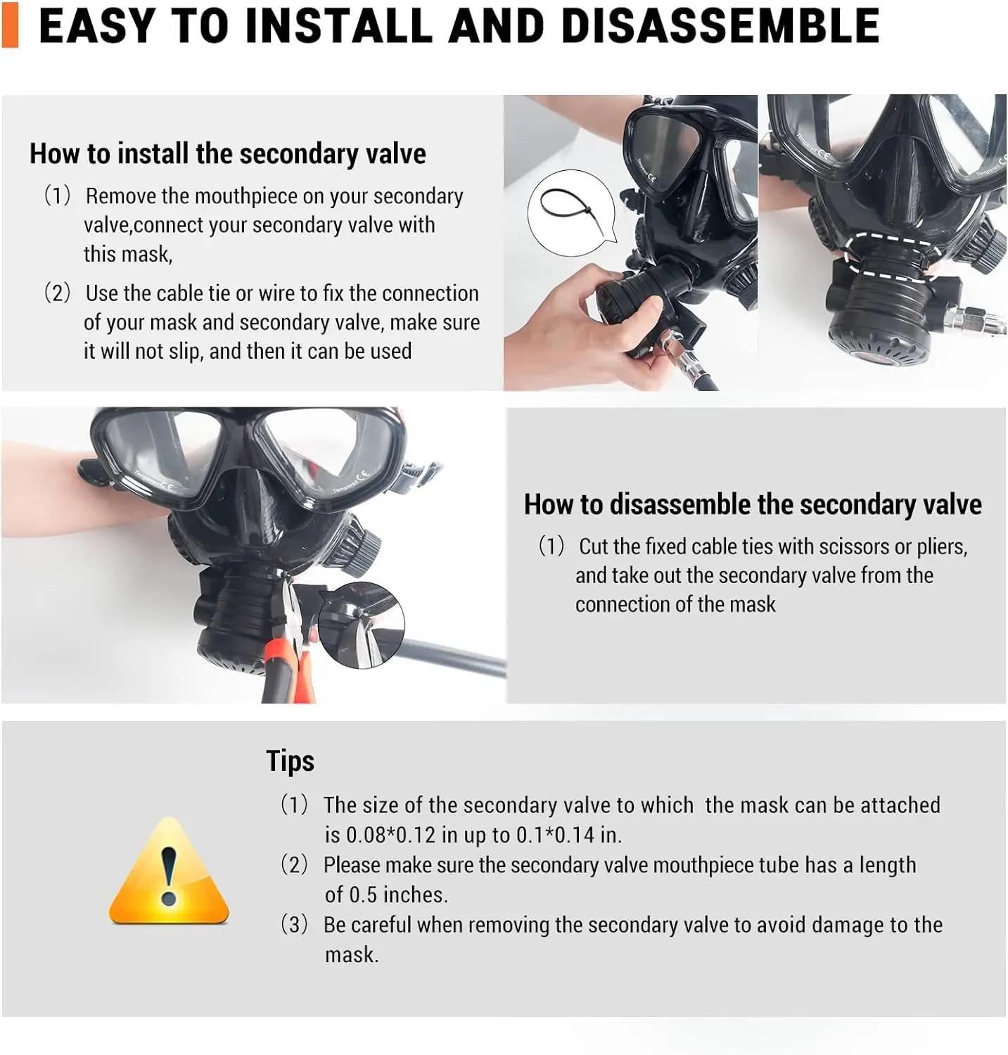 Full Face Dive Mask Support Diving Snorkeling, Full Face Snorkel Mask Adjustable Scuba with Camera Mount Provide 180&deg; View
