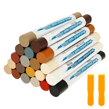 Pennarelli per Mobili in 20/24 Colori Assortiti, Stick per Riparazioni e Ritocchi su Legno, Pennarelli a Cera per Mobili