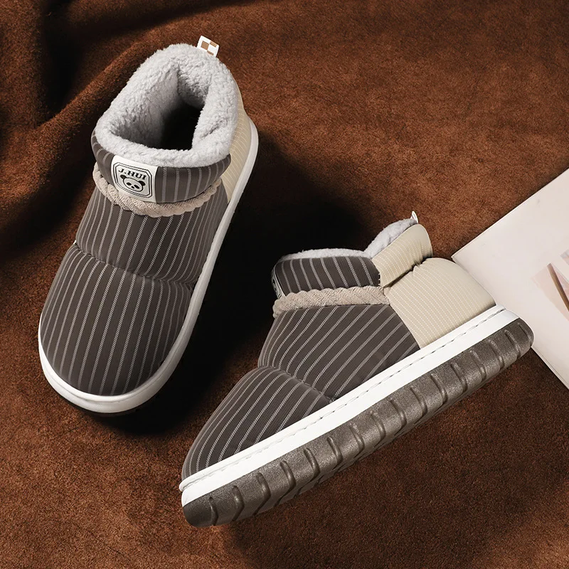 Cotton Slippers 2023 Winter Thick Sole Home Insulation Plush Slippers Outdoor Anti Slip Men's Bag Heel Striped Snow Boots