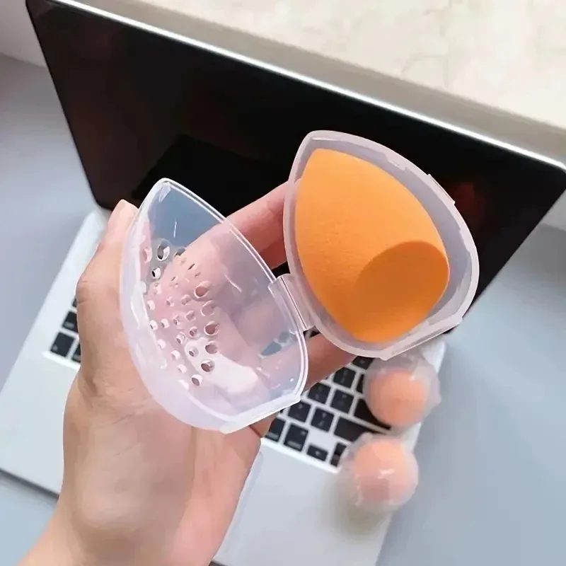 Empty Makeup Sponge Storage Box Plastic Egg Shaped Cosmetic Puff Organizer Rack Portable Makeup Blender Holder Stand Drying Box 2