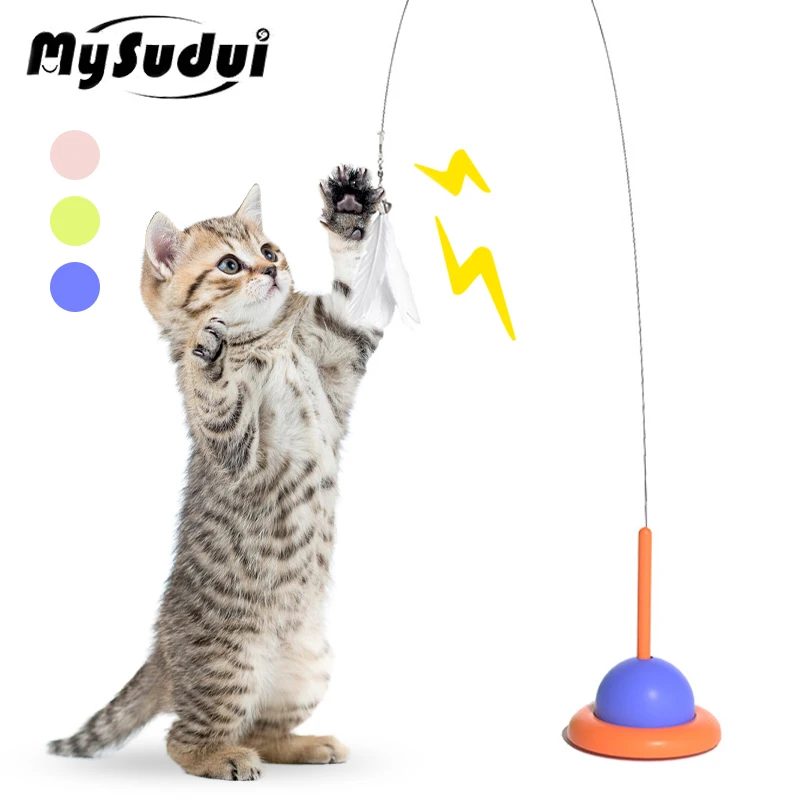 

Interactive Cat Teaser Toys Funny Scratching Cat Toy Powerful Suction Cup Handheld With Feather For Kitty Kitten Exercise Indoor