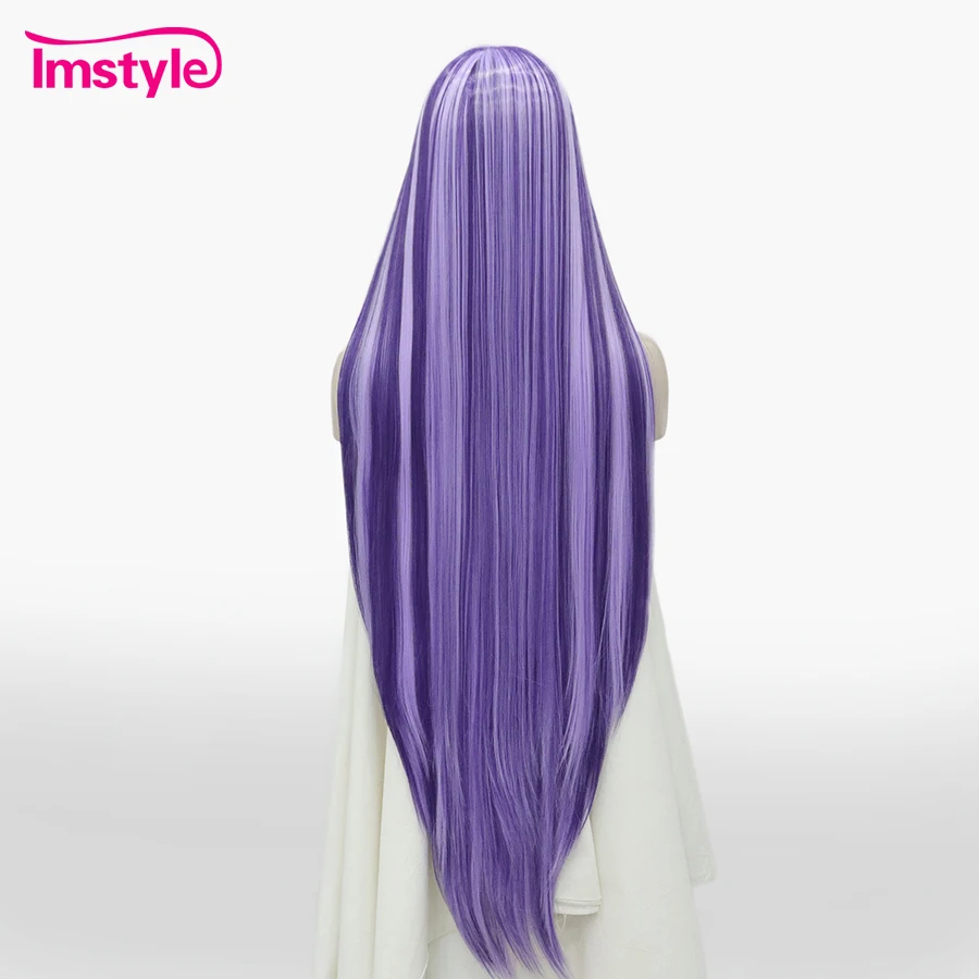 Imstyle 44'' Synthetic Lace Front Wig Super Long Wigs For Women Purple Highlight Wig Straight Cosplay Heat Resistant Fiber