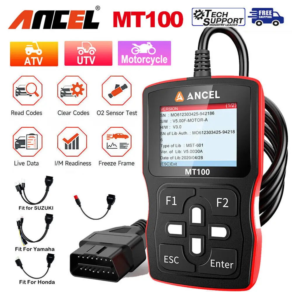 

2023 ANCEL MT100 считыватель кодов мотоциклов, диагностический инструмент, OBD2 сканер для двигателя ABS для YAMAHA HONDA SUZUKI