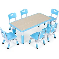 Homfa Rectangle Kids Table with 6 Chairs Set, Height Adjustable Toddler Multi Activity Table Set, Arts&Crafts Desk for 2-10 old 1