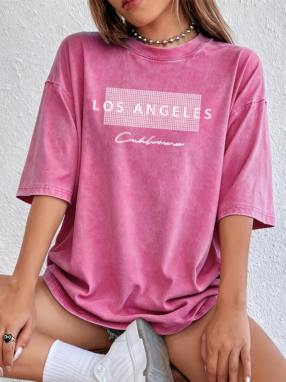 Los Angeles California Usa Prints Washed T-Shirts Damen Baumwolle Übergroßes T-Shirt Sommer Kurzarm Tops Street O-Ausschnitt Kleidung – Detail 10