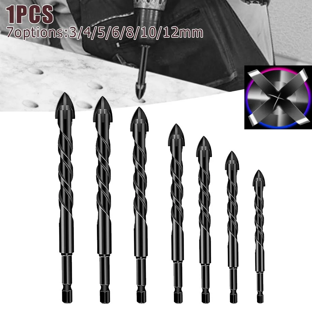 4inch/6.35mm Cross Tile Bits Glass Ceramic Concrete Hole-Opener Alloy Hex Shank 3-12mm For Ceramics Granite Tile Stone Wood binoax 2 4 5 pcs multi material triangle drill bit set for tile concrete brick glass plastic wood stone