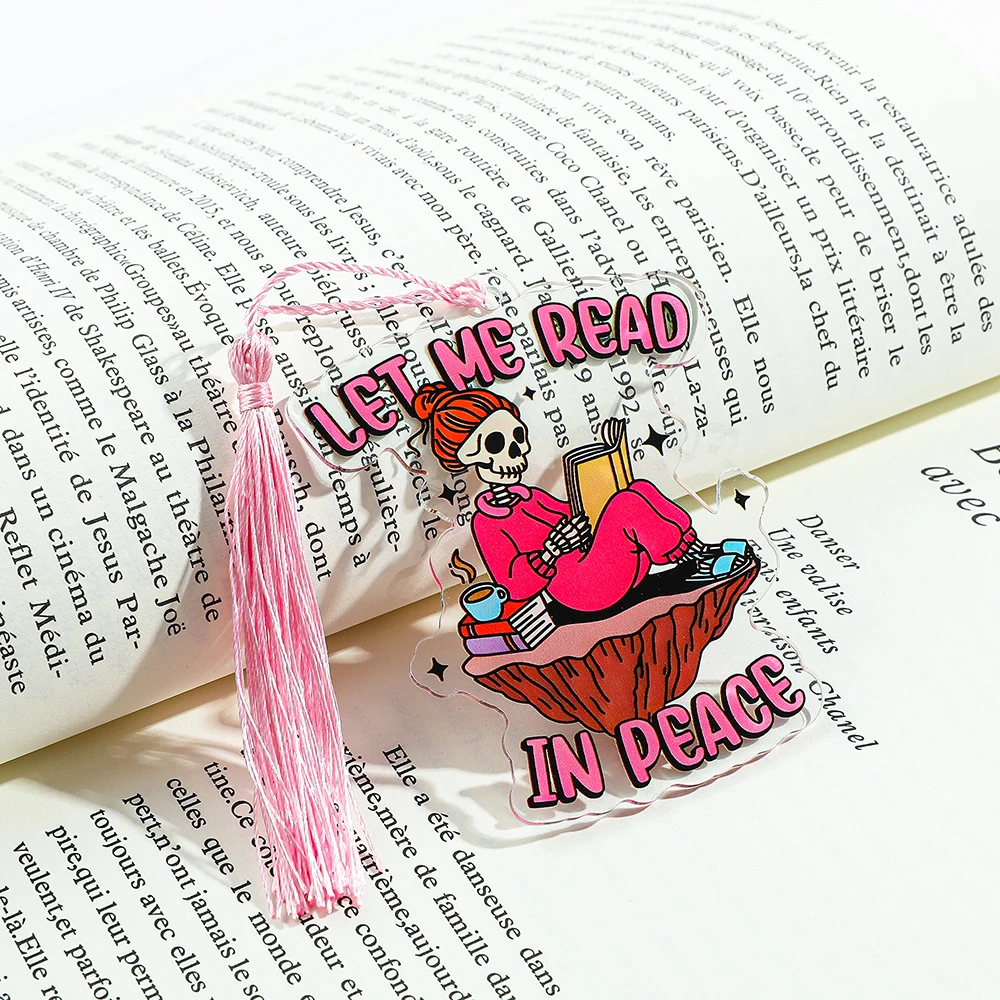 Love Reading Skeleton Man Bookmark Acrylic Bookmark Tassel Gift for Book Lovers School Supplies Reading Markers for Men bookmarks stationery supplies acrylic bookmark