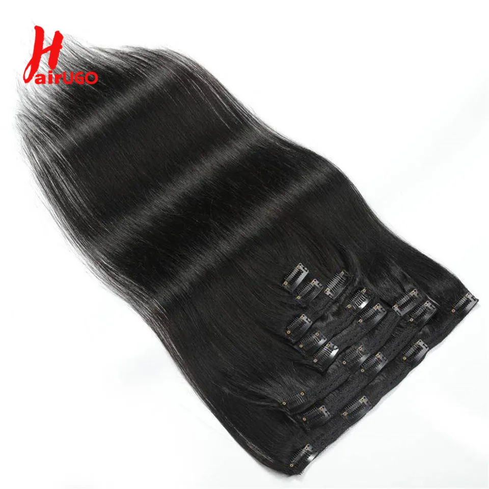 HairUGo Brazilian Human Hair Clip In Extension Straight Brazilian Non-Remy Human Hair 8 Pieces/Sets Full Head 120G Clip In