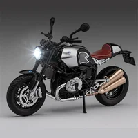 1:12 BMW Latte R NINE T Alloy Retro Sports Motorcycle Model Diecast Metal Street Racing Sound and Light Children Toy Gift 1