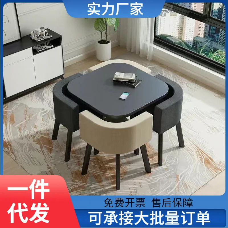 

Simple reception table and chair combination for four people, leisure negotiation, small round table, store reception, sales, of