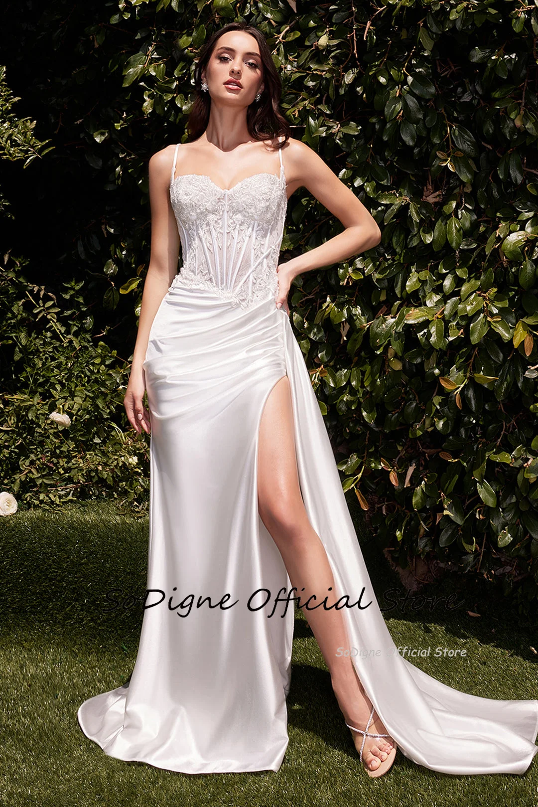 SoDigne Elegant Mermaid Satin Wedding Dresses Sweetheart Sleeveless Appliques Bridal Dress Split Wedding Gown Robe De Mairee 12 S70dfa26a10174ff789110af019b559a2s
