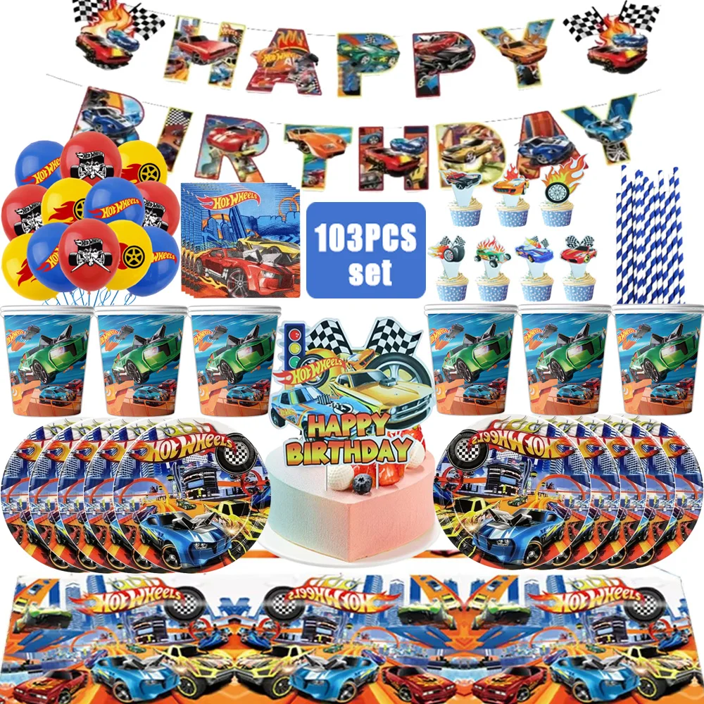 Hot Wheels Birthday Party Set - Racing Car Tableware Decor  Supplies