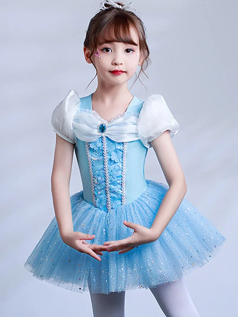 Blue Dancer Dress Kids Girls Mesh Tutu Ballet Dance Costume Open Crotch Stage Gymnastics Leotard Ballerina Dancewear