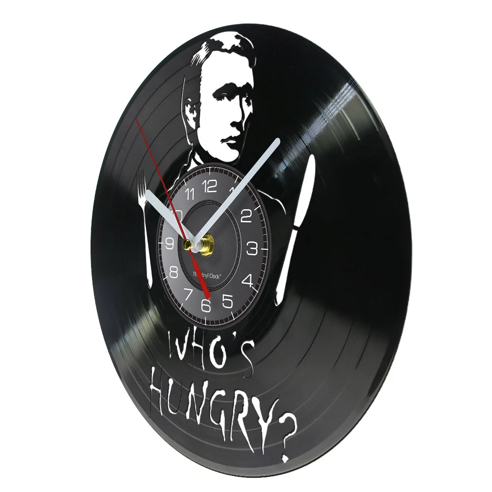 Menddy Hannibal Lecter Fictional Character Vinyl Record Wall Clock Who's Hungry Serial Killer Memorial Handmade Art Horror Clock 3