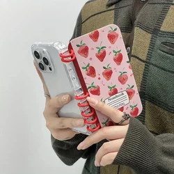 Charming Strawberry Flip Phone Case - Shockproof Coil Notebook Design Cover - iPhone 15 Plus (Cute Strawberry)