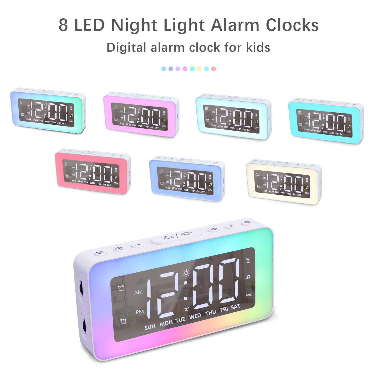 

Christmas Gift LED Digital Student Alarm Clocks Multifunctional RGB Night Light Desk Luminous Clock Mirror Surface Snooze Modes