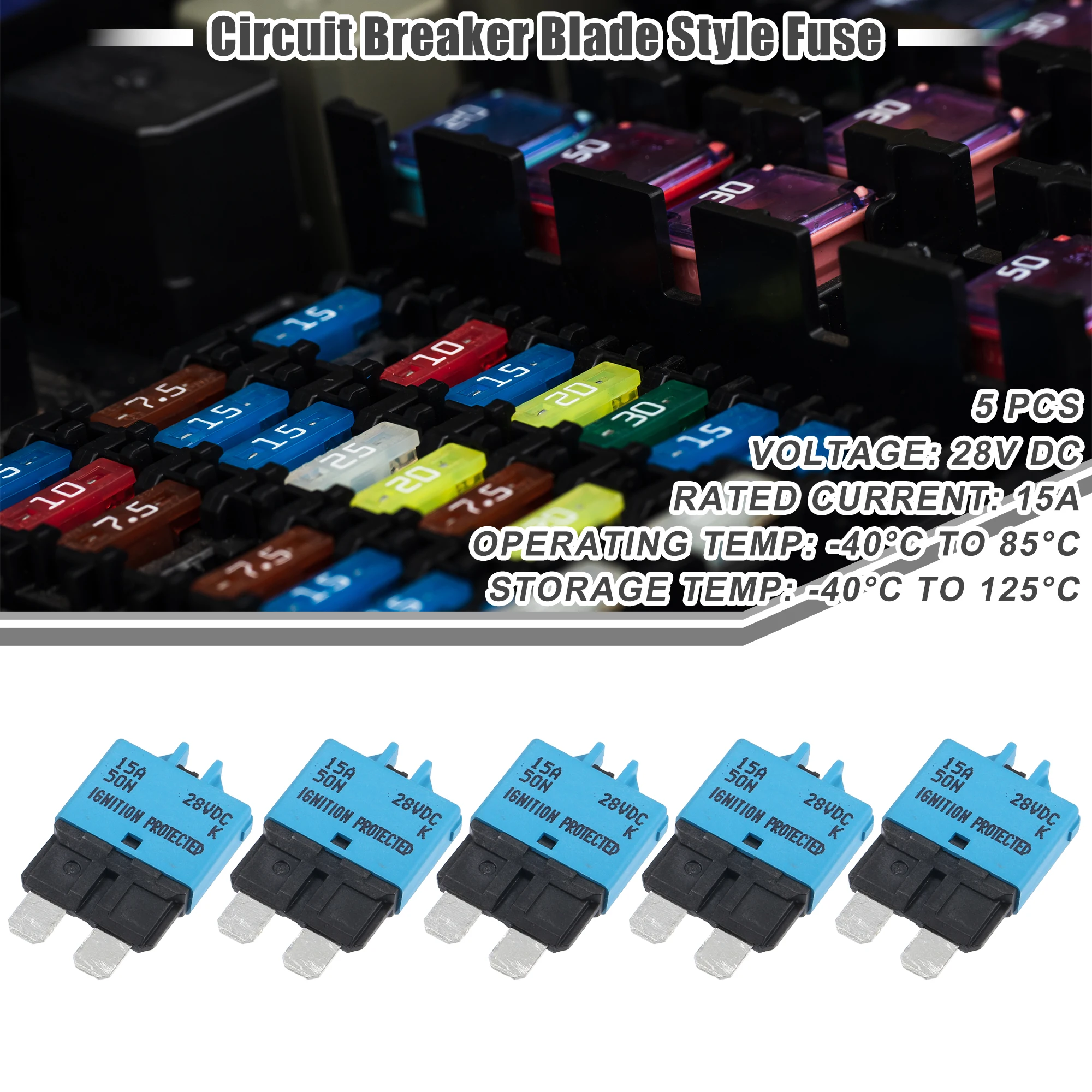X Autohaux Circuit Breaker Blade Style Fuse Resettable for Car Truck Automotive Boat 15A 20A 30A DC 28V Car Accessories Parts
