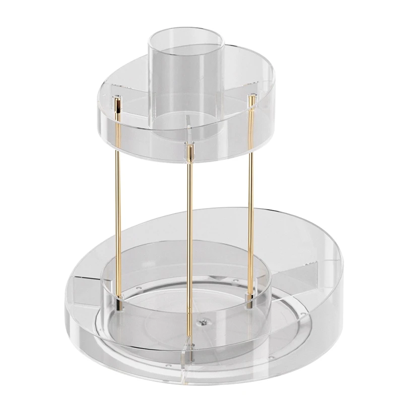 

Rotating Makeup Organizer For Vanity Storage 2 Tier Bathroom Counter Cosmetic Skincare Perfume Countertop Holder