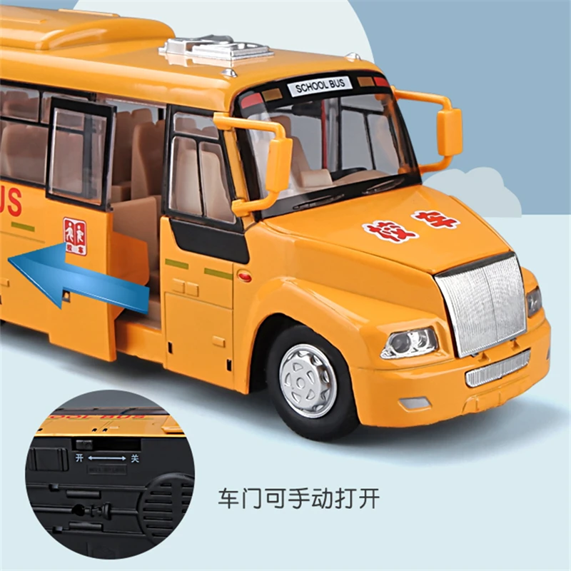 1/32 Alloy America School Bus Model Diecasts Metal Toy Student Bus Car Vehicles Model Simulation Sound and Light Boy Kids Gifts 4