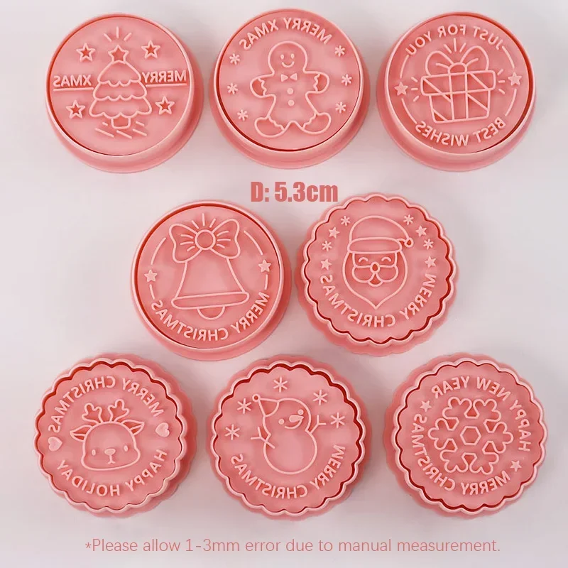 8pcs Merry Christmas Cookie Cutter Set Round XMAS Tree Gingerbread Man Deer Fondant Embosser Stamp DIY Christmas Party Supplies