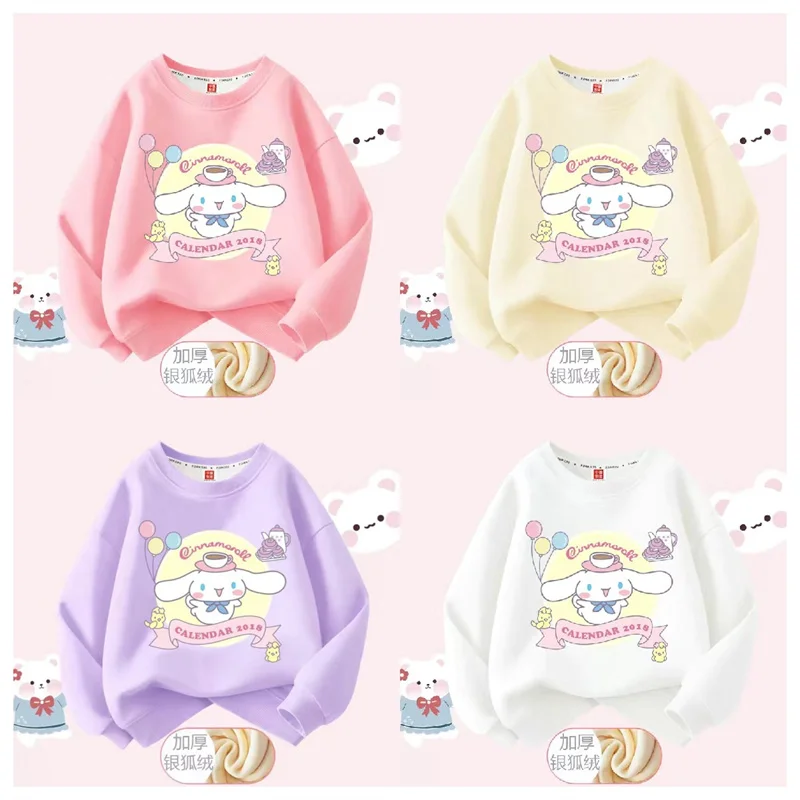 

Kawaii Sanrioed Anime Cinnamoroll Kuromi Winter Childrens Wear Girls Thickened Sweatshirt Boys Warm Plush Sports Top Gift