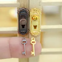 1/12 Scale Retro Style Dollhouse Lock Key Set Miniature Door Handles Brass Knobs Mini Furniture Pull Doll House DIY Accessories 1