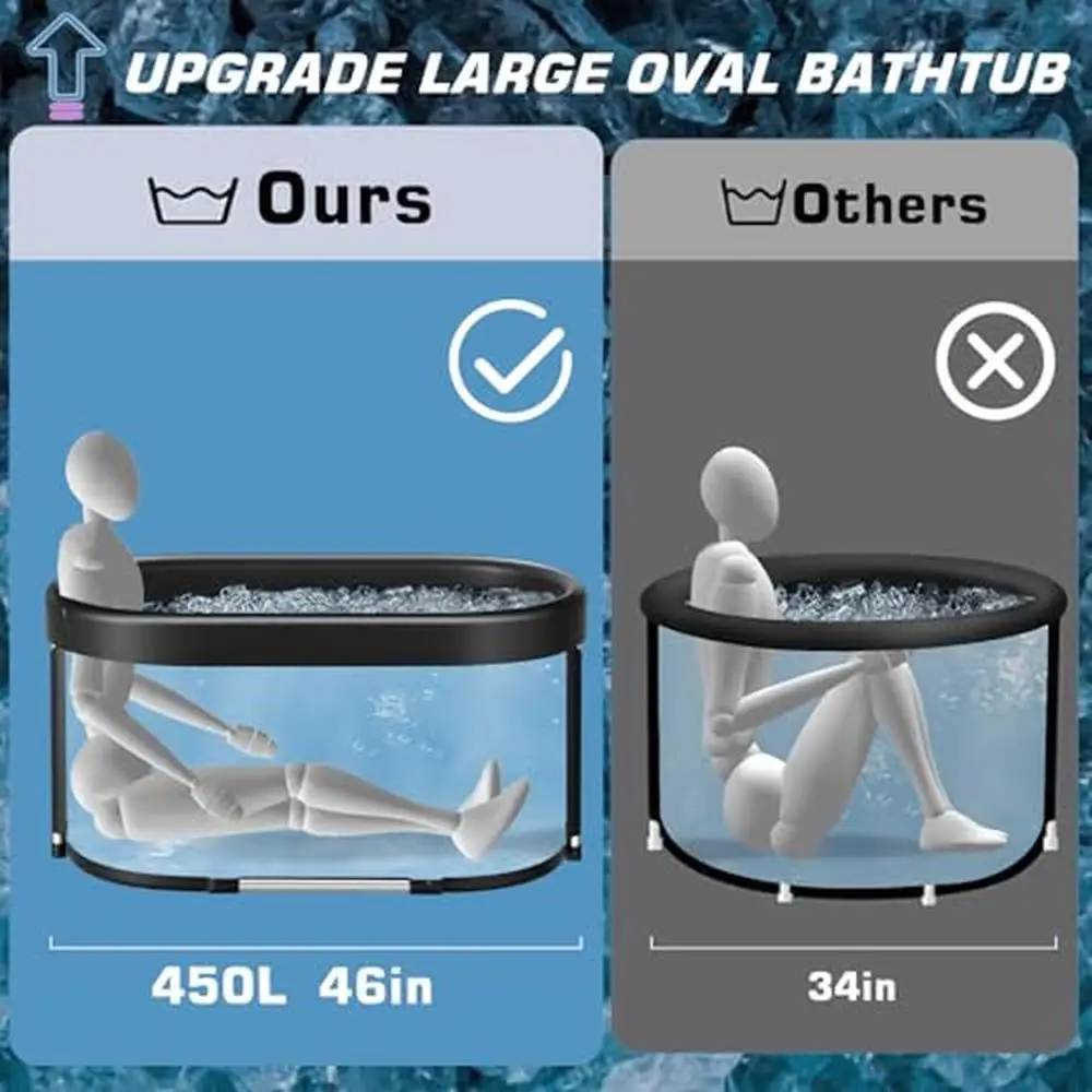 Large Oval Ice Bath Tub Athletes 129 Gal Recovery Portable Cold Plunge Tub Natural Post-Workout Immunity Boost- Spacious 3.93 ft 4
