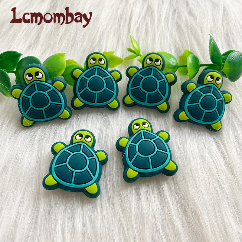 10pcs Baby Silicone  Food grade Silicone Gel Chewing Beads Cartoon Animal Green Turtle Beads DIY Baby Pacifier Chain Toy Gift 2