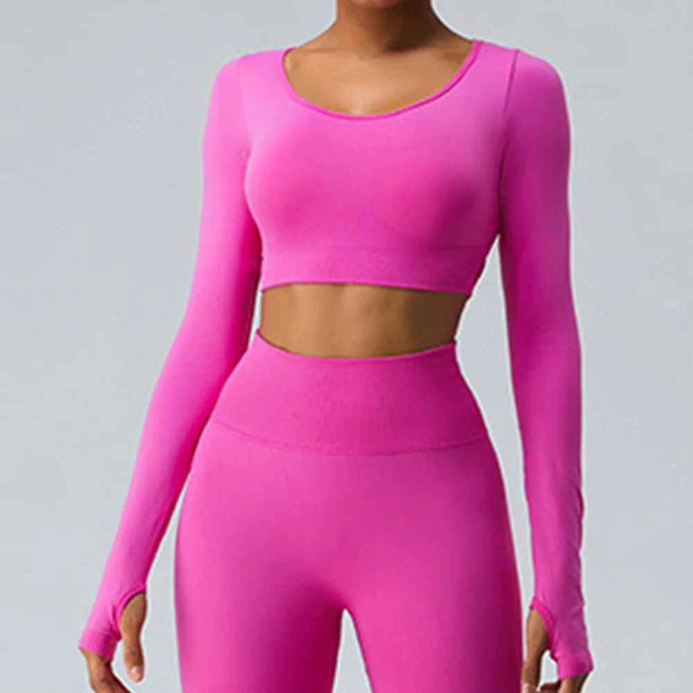 Women Yoga Shirts Crop Top Seamless Long Sleeves Backless Shirts for Women Yoga Sports Fitness Gym Clothes Push Up Workout Tops