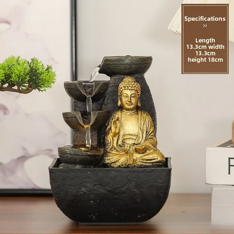 Desktop flowing wealth ornament, living room Chinese Zen decoration, small Feng Shui wheel fountain