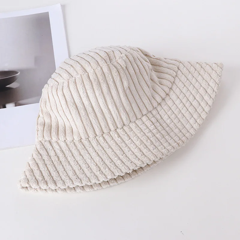 Bucket Hat Women Youth Girl Men Winter Warm Fishing Caps Solid Color Corduroy Fabric Vintage Kpop Classic Caps