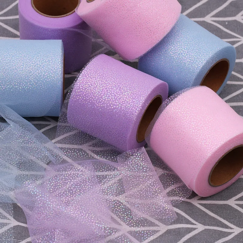 6cm 5Yards Rainbow Foil Dot Tulle Roll Organza Gauze Fabric Baby Shower Party Supplies DIY Hair Bows Handmade Material Supplies