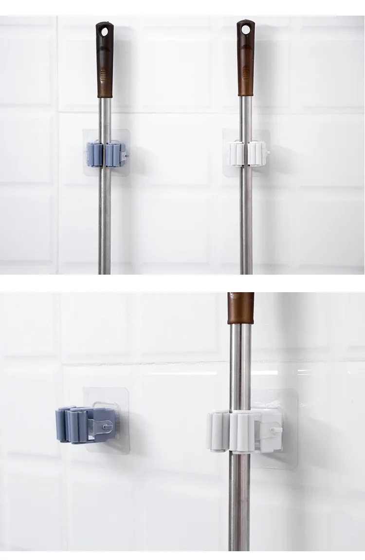 Punch-free Mop Rack Bathroom Mop Hook Bathroom Sticky Hook Broom Hanger Card Seat Clip