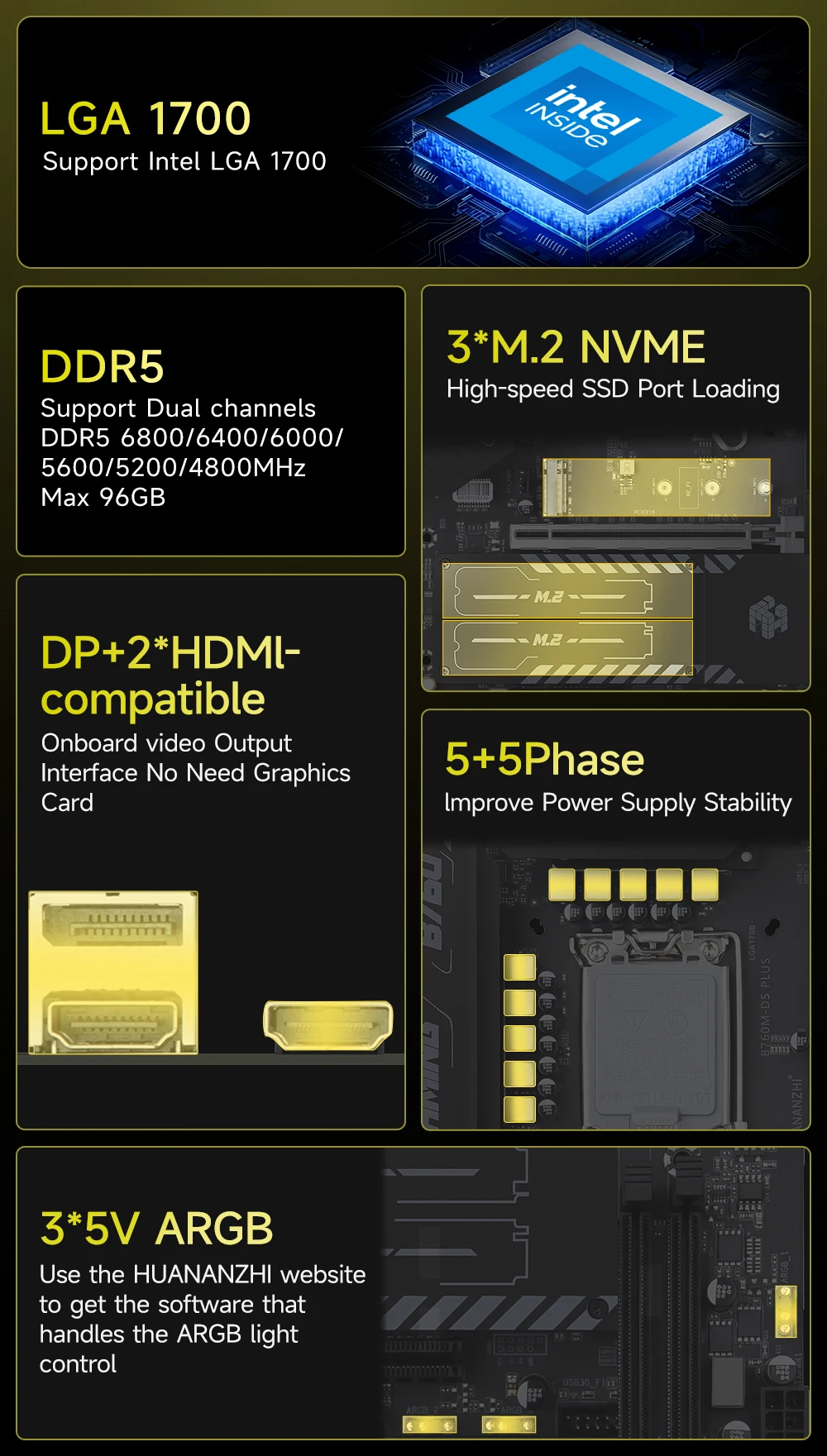 HUANANZHI B760M D5 PLUS DDR4 Motherboard Support 12 13 14
