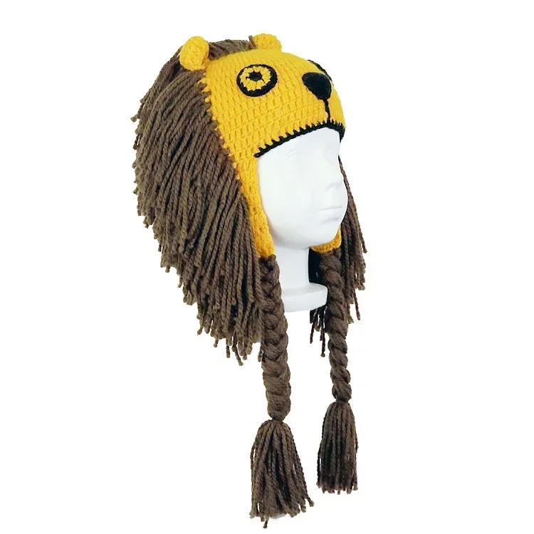 

Ins New Halloween Party Hat Children Animal Shape Cute Funny Braided Cap Kids Winter Warm Little Lion Creative Woolen Headgear
