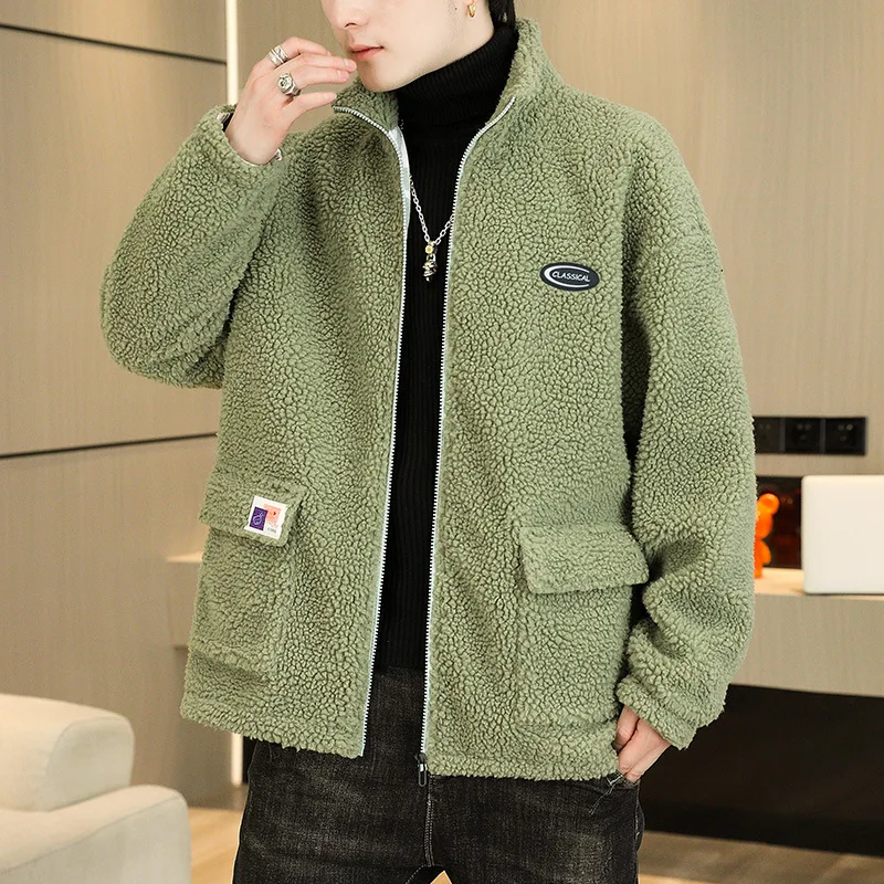 

Couple Clothes Imitation Sherpa Stand Collar Jackets Men Autumn And Winter Loose Fleece Thickened Warm Jacket Streetwear