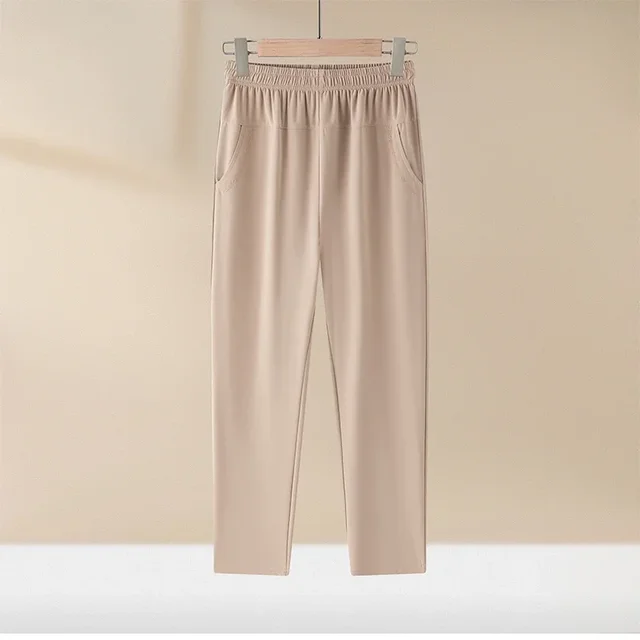 Pantalon femme d'âge moyen grande taille été mince taille haute élastique pantalon droit ample femme pantalon décontracté 6XL 7XL 8XL 3