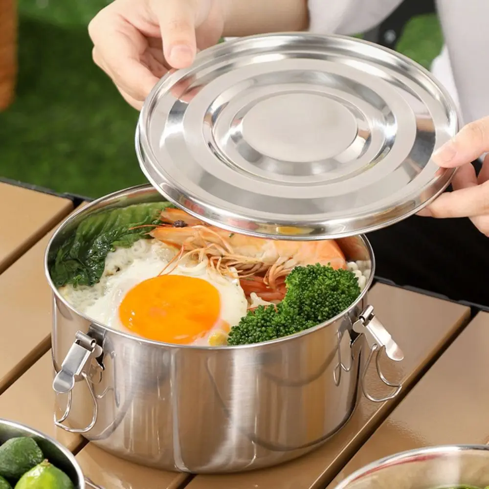 High Quality 304 Stainless Steel Lunch Box Sealed Round Fresh-keeping Box Leak-proof Large Capacity Storage Box Picnic