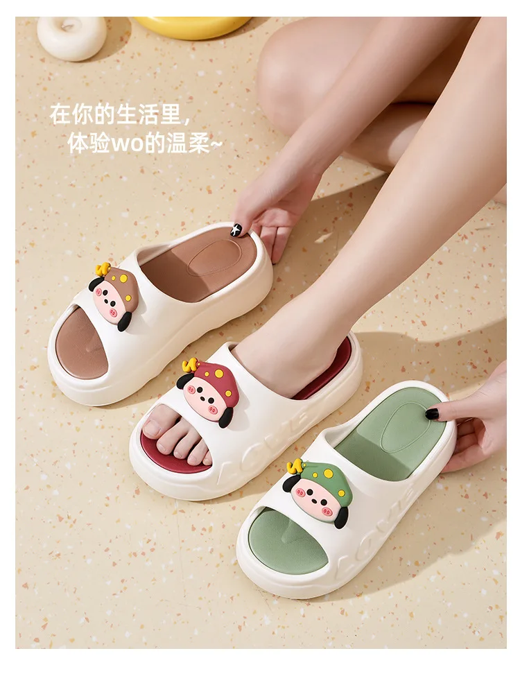 Niedliche Schleifen-Slipper für Damen, weiche Hausschuhe mit Liebesprägung, offene Zehenpartie, hohe Plateau-Slipper für Damen, Indoor- und Outdoor-Schuhe – Detail 17