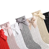0-3Years Baby Girl Long Socks Princess Solid Color Cute Bowknot Spring Fall Thin Mesh Over-The-Knee Socks 6